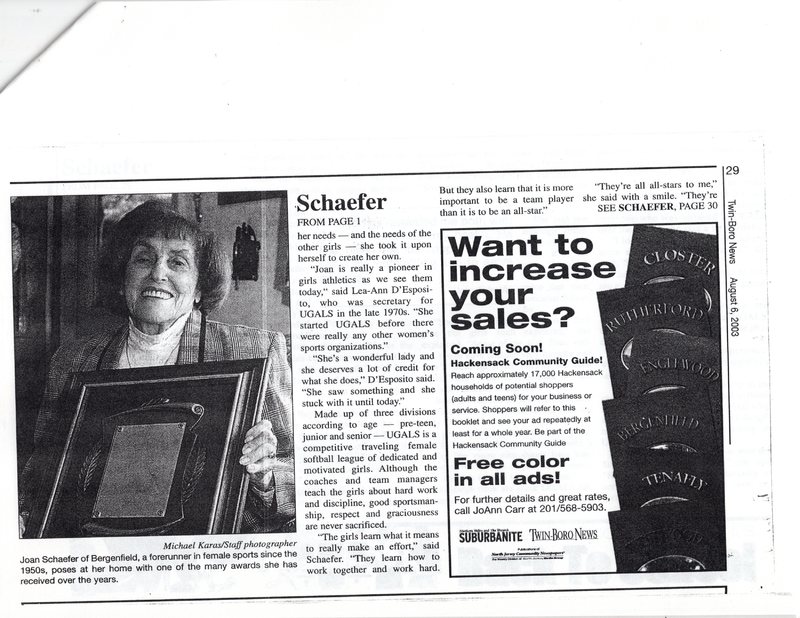 Schaefer Joan In a league of her own twin boro news August 6 2003 2.jpg