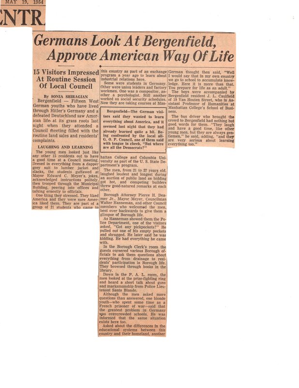 Germans Look at Bergenfield Approve American Way of Life newspaper clipping May 19 1954.jpg