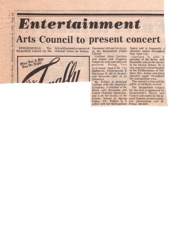 Arts Council to Present Concert newspaper clipping Twin Boro News Dec 8 1982.jpg