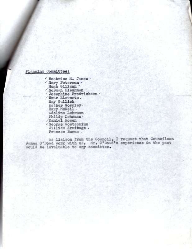 Memo -Planning 75th Anniversary Celebration Dec 29 1965