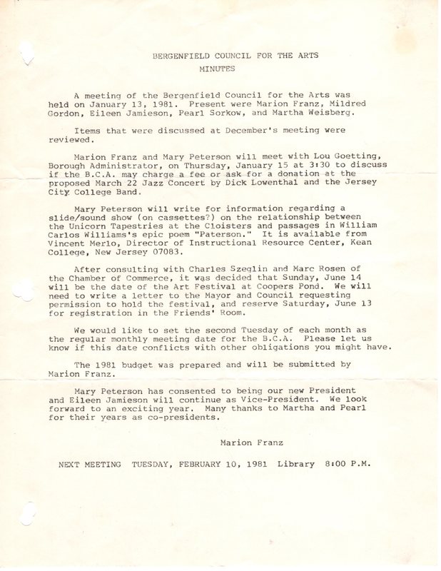 Bergenfield Council for the Arts minutes January 13 1981.jpg