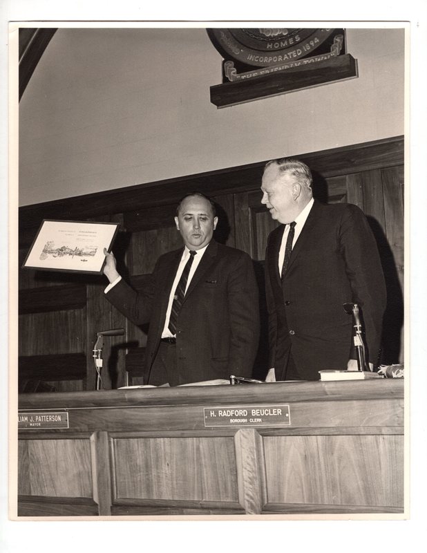 1 black and white photograph (8x10) Bergenfield mayor William J. Patterson and Borough Clerk H. Radford Beucler, Undated.jpg