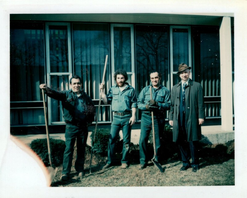 Polaroid of Sid Breyer and DPW staff outside the Bergenfield Library undated.jpg