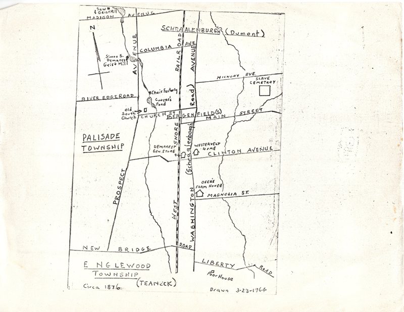 Hand drawn area map featuring local landmarks and slave cemetery March 23 1964.jpg