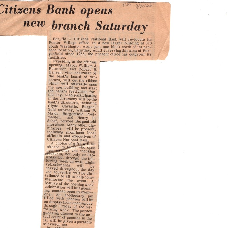 Citizens Bank Opens New Branch Saturday newspaper clipping Times Review March 31 1966 P1 top.jpg