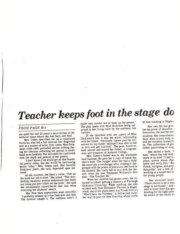 Teacher Keeps Foot in the Stage Door newspaper clipping undated P2.jpg