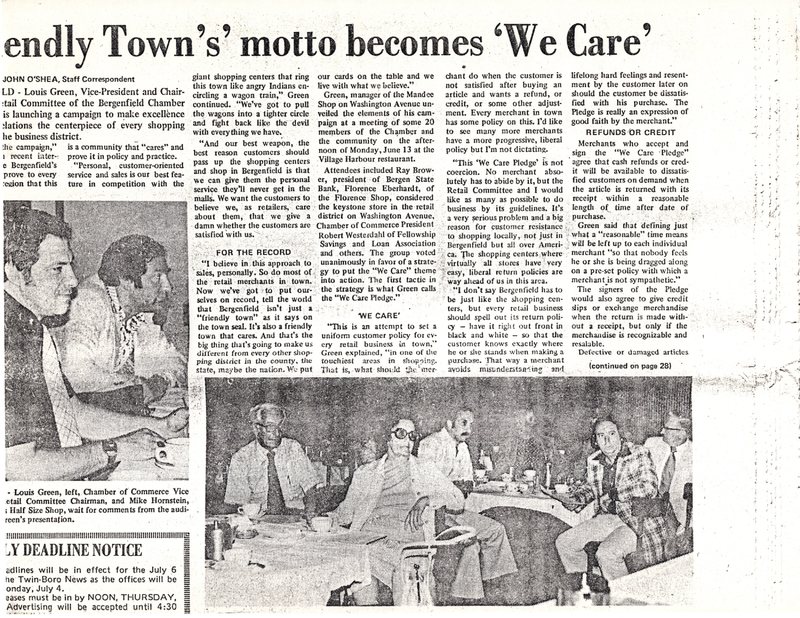 Friendly Towns Motto Becomes We Care newspaper clipping undated.jpg
