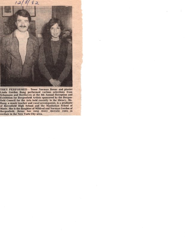 They Performed photo and caption of tenor Norman Benac and pianist Linda Gordon Bang Dec 8 1982.jpg