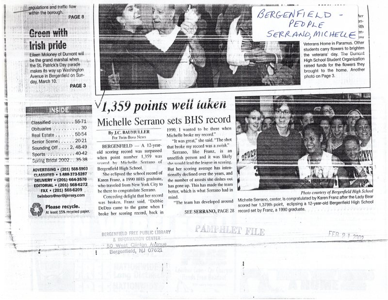 Serrano Michelle 1359 Points Well Taken Michelle Serrano Sets BHS Record twin boro news Feb 20 2002 1.jpg