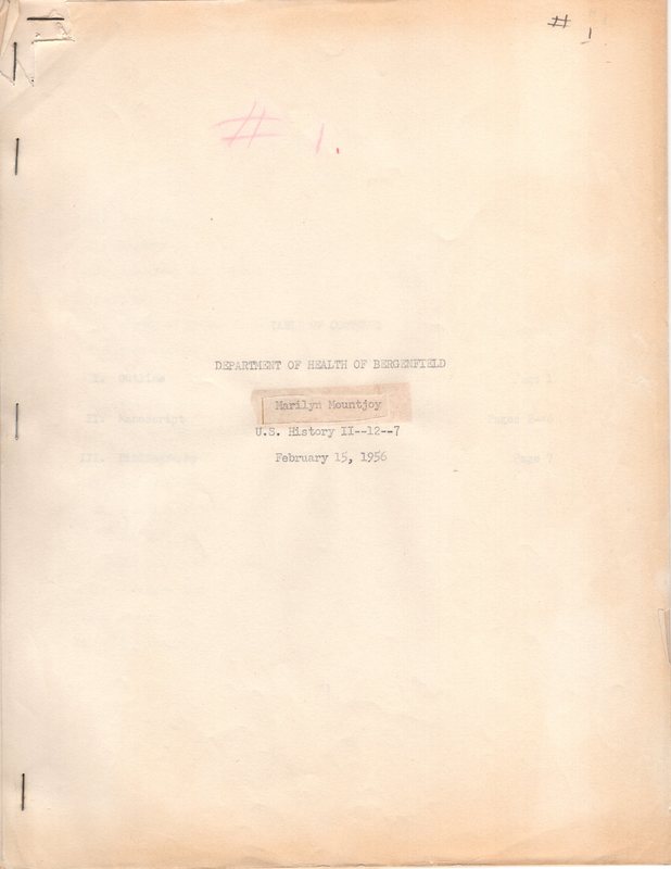 Department of Health of Bergenfield report for US History II by Marilyn Mountjoy Feb 15 1956 1.jpg