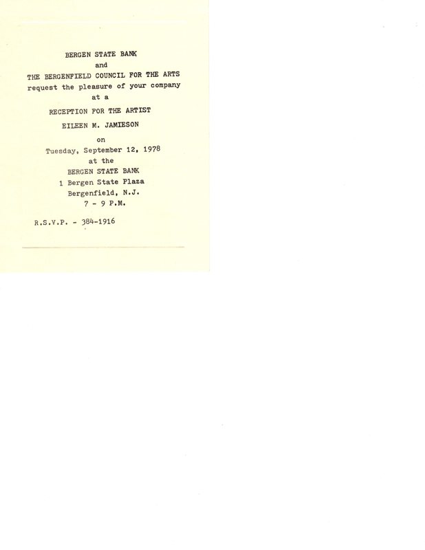 Invitation to reception for Eileen Jamieson Bergen State Bank Sept 12 1978.jpg