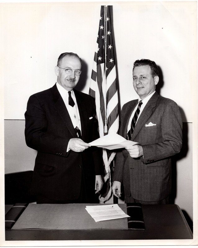 1 black and white photograph 8x10 still image of Mayor Edward Meer and Borough Clerk H. Radford Beucler Undated.jpg