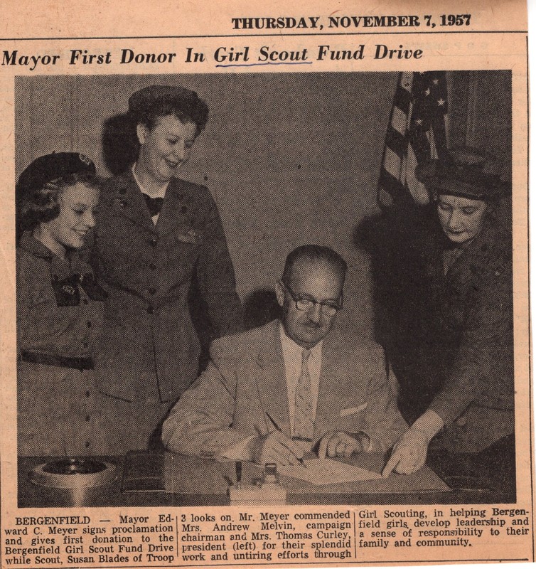 Mayor First Donor in Girl Scout Fund Drive newspaper clipping November 7 1957.jpg