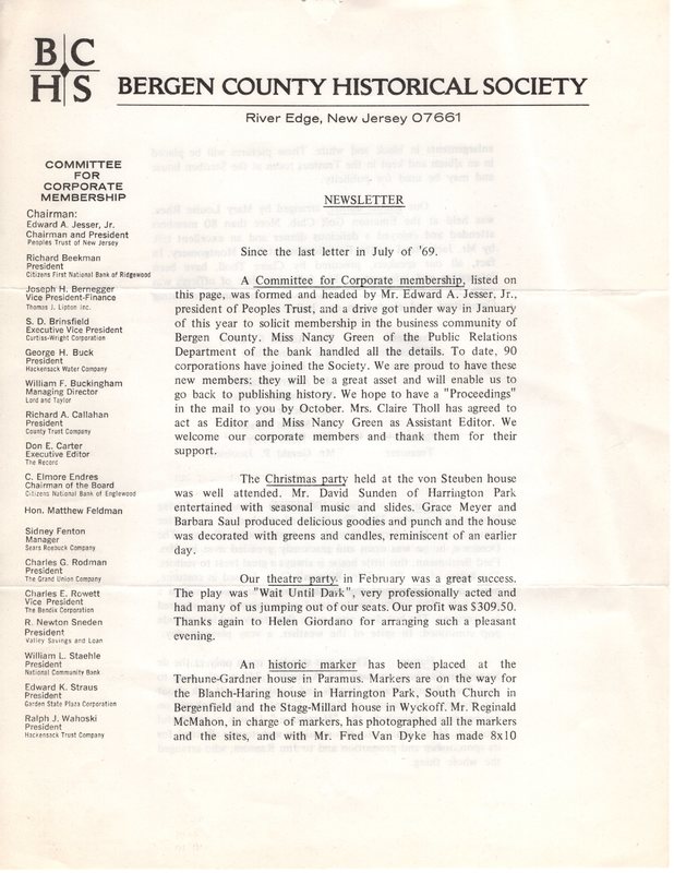 Bergen County Historical Society Newsletter July 1970 P1.jpg