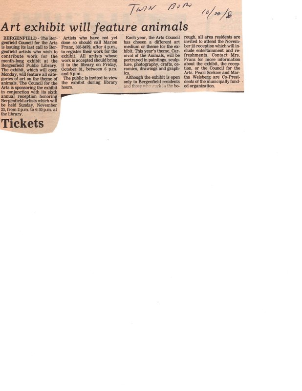 Art Exhibit Will Feature Animals Twin Boro News Oct 20 1980.jpg