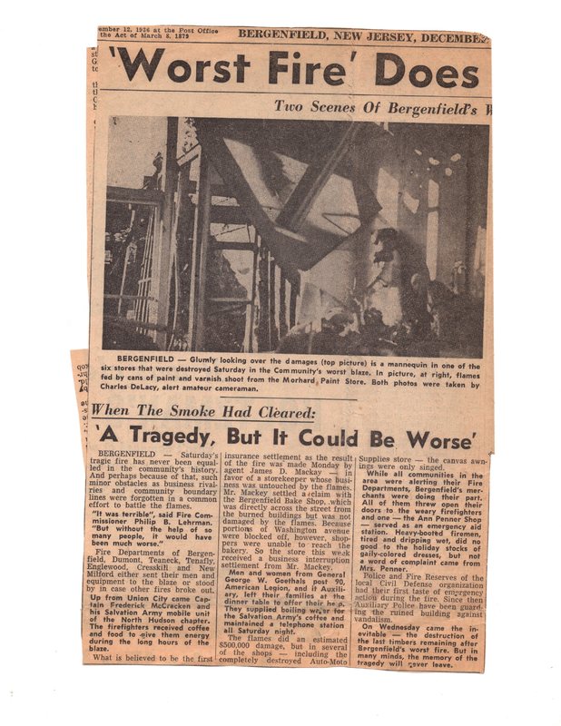 1 of 3 Worst Fire Does $500,000 of Damage-Two Scenes of Bergenfield's Worst Disaster and 26 Firemen are Injured in Blaze (newspaper clipping), Dec. 11, 1952.jpg