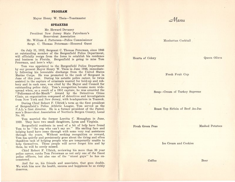 Sergeant C Thomas Peterman Testimonial Dinner program 1952 2.jpg