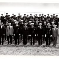 1 black and white photograph (8 x 10) Bergenfield Fire Department with Mayor Hugh Gillson and borough officials, July 4, 1962.jpg