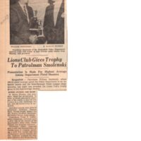 Best Marksman Receive Award Lions Club Gives Trophy to Patrolman Smolenski newspaper clipping Oct 10 1957.jpg